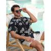 imageSILKWORLD Mens Casual Button Down Shirts Short Sleeve Band Collar Shirts Cotton Linen Mens Henley Hawaiian Shirt with Pocket6ablack Leaves