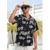 imageSILKWORLD Mens Casual Button Down Shirts Short Sleeve Band Collar Shirts Cotton Linen Mens Henley Hawaiian Shirt with Pocket6ablack Leaves