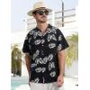 imageSILKWORLD Mens Casual Button Down Shirts Short Sleeve Band Collar Shirts Cotton Linen Mens Henley Hawaiian Shirt with Pocket6ablack Leaves