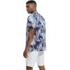 imageSILKWORLD Mens Casual Button Down Shirts Short Sleeve Band Collar Shirts Cotton Linen Mens Henley Hawaiian Shirt with Pocket7anavy Blue Leaves