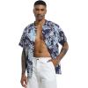 imageSILKWORLD Mens Casual Button Down Shirts Short Sleeve Band Collar Shirts Cotton Linen Mens Henley Hawaiian Shirt with Pocket7anavy Blue Leaves