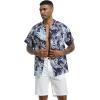 imageSILKWORLD Mens Casual Button Down Shirts Short Sleeve Band Collar Shirts Cotton Linen Mens Henley Hawaiian Shirt with Pocket7anavy Blue Leaves
