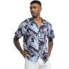 imageSILKWORLD Mens Casual Button Down Shirts Short Sleeve Band Collar Shirts Cotton Linen Mens Henley Hawaiian Shirt with Pocket7anavy Blue Leaves