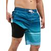 imageSILKWORLD Mens Swim Trunks 9 Inch Swimsuit with Compression Liner Quick Dry Swimming Surf Bathing Suits Green Stripes Large