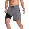 imageSILKWORLD Mens Swim Trunks Quick Dry Swimming Shorts 6 Inch Bathing Suits with Compression Liner and Zipper PocketsA001grey