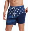 imageSILKWORLD Mens Swim Trunks with Compression Liner Board Shorts with Zipper Pockets Denim American Flag Large