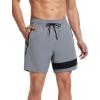 imageSILKWORLD Mens Swim Trunks with Compression Liner Quick Dry 6 in Bathing Suit Summer Swim Shorts with Zipper PocketsA003light Grey