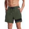 imageSILKWORLD Mens Swim Trunks with Compression Liner Quick Dry 6 in Bathing Suit Summer Swim Shorts with Zipper PocketsArmy Green