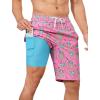 imageSILKWORLD Mens Swim Trunks with Compression Liner QuickDry 10quot Stretch Beach ShortsDark Pink Pineapple