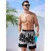 imageSILKWORLD Mens Swim Trunks with Compression Quick Dry Bathing Suit 6quot Swimming Shorts Stretch with Zipper PocketsGray and Black Coconut Tree