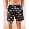imageSILKWORLD Mens Swim Trunks with Compression Quick Dry Bathing Suit 6quot Swimming Shorts Stretch with Zipper PocketsPink Shark on Black
