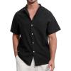 imageSILKWORLD Mens Casual Button Down Shirts Short Sleeve Band Collar Shirts Cotton Linen Mens Henley Hawaiian Shirt with Pocket5ablack