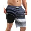 imageSILKWORLD Mens Swim Trunks 9 Inch Swimsuit with Compression Liner Quick Dry Swimming Surf Bathing Suits Stripe Gray ampamp White Stripes Large