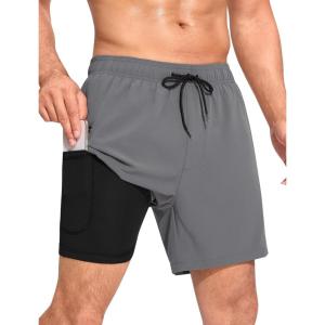 imageSILKWORLD Mens Swim Trunks Quick Dry Swimming Shorts 6 Inch Bathing Suits with Compression Liner and Zipper PocketsA001grey