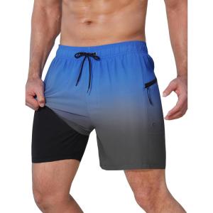 imageSILKWORLD Mens Swim Trunks Quick Dry Swimming Shorts 6 Inch Bathing Suits with Compression Liner and Zipper PocketsGradient Blue Gray