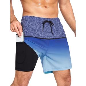 imageSILKWORLD Mens Swim Trunks Quick Dry Swimming Shorts 6 Inch Bathing Suits with Compression Liner and Zipper PocketsGradient Blue Green Snowflake