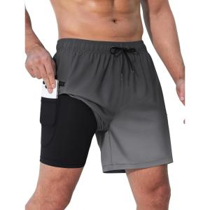 imageSILKWORLD Mens Swim Trunks Quick Dry Swimming Shorts 6 Inch Bathing Suits with Compression Liner and Zipper PocketsGradient Grey