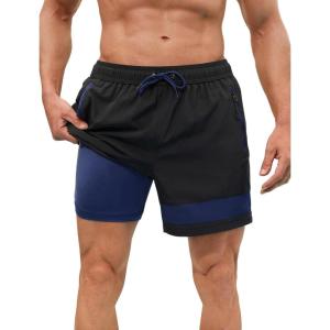 imageSILKWORLD Mens Swim Trunks with Compression Liner Quick Dry 6 in Bathing Suit Summer Swim Shorts with Zipper PocketsA002blacknavy Stripe
