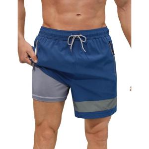 imageSILKWORLD Mens Swim Trunks with Compression Liner Quick Dry 6 in Bathing Suit Summer Swim Shorts with Zipper PocketsA004navy Grey