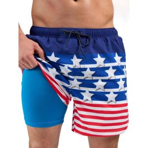 imageSILKWORLD Mens Swim Trunks with Compression Liner Quick Dry Bathing Suits Swim Shorts with Zipper Pockets