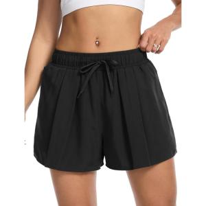 imageSILKWORLD Running Shorts for Women 2 in 1 Flowy Athletic Shorts Casual Workout Butterfly Gym Shorts with Zipper PocketsA001black