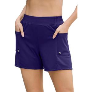 imageSILKWORLD Womens 5quot Swim Board Shorts Quick Dry Elastic Beach Swimming Shorts for Women with Liner PocketsNavy Blue