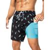 imageSILKWORLD Men Swim Trunks 6 Inch Quick Dry Swimming Shorts 2 in 1 Summer Swimwear Bathing Suits with Zipper PocketsBlack Blue Fish