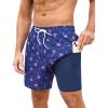 imageSILKWORLD Men Swim Trunks 6 Inch Quick Dry Swimming Shorts 2 in 1 Summer Swimwear Bathing Suits with Zipper PocketsNavy Pink Coconut Tree