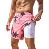 imageSILKWORLD Men Swim Trunks 6 Inch Quick Dry Swimming Shorts 2 in 1 Summer Swimwear Bathing Suits with Zipper PocketsPink Black Coconut Tree