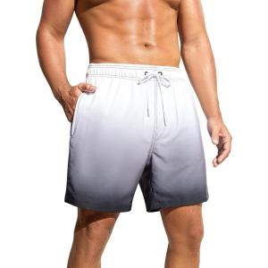 imageSILKWORLD Men Swim Trunks 6 Inch Quick Dry Swimming Shorts 2 in 1 Summer Swimwear Bathing Suits with Zipper PocketsGradient Grey White Black