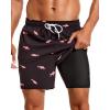 imageSILKWORLD Mens Swimming Trunks with Compression Liner 2 in 1 QuickDry Swim Shorts with Zipper PocketsBlack Pink Fish