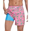 imageSILKWORLD Mens Swimming Trunks with Compression Liner 2 in 1 QuickDry Swim Shorts with Zipper PocketsPink Pineapple