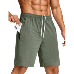 imageSILKWORLD Mens Quick Dry Athletic Running Shorts with Zipper Pockets 7quot Stretch Gym Workout Training ShortsArmy Green