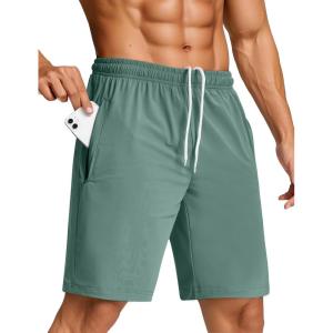 imageSILKWORLD Mens Quick Dry Athletic Running Shorts with Zipper Pockets 7quot Stretch Gym Workout Training ShortsLight Green