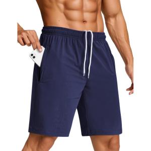 imageSILKWORLD Mens Quick Dry Athletic Running Shorts with Zipper Pockets 7quot Stretch Gym Workout Training ShortsNavy