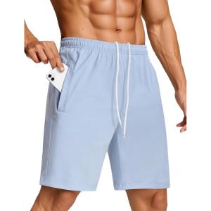 imageSILKWORLD Mens Quick Dry Athletic Running Shorts with Zipper Pockets 7quot Stretch Gym Workout Training ShortsSky Blue