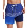 imageSILKWORLD Mens Swim Trunks with Compression Liner Quick Drying Swimsuit Shorts with Zipper Pockets Black Blue Gradient Large