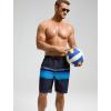 imageSILKWORLD Mens Swim Trunks 9 Inch Swimsuit with Compression Liner Quick Dry Swimming Surf Bathing Suits Stripe Black ampamp Blue Stripes Medium