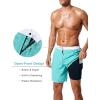 imageSILKWORLD Mens Swim Trunks Front Zipper Fly Quick Dry Beach Shorts with Compression Liner and Back Zipper PocketsLake Green
