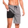imageSILKWORLD Mens Swim Trunks with Compression Liner 9 Inch Bathing Suits with Cargo PocketsBlackGrey 2XLarge
