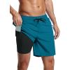 imageSILKWORLD Mens Swim Trunks with Compression Liner Quick Dry Swimsuits 7 Inch Bathing Suit for Men Peacock Blue Solid Color Small