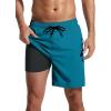 imageSILKWORLD Mens Swim Trunks with Compression Liner Quick Dry Swimsuits 7 Inch Bathing Suit for Men Peacock Blue Solid Color Small