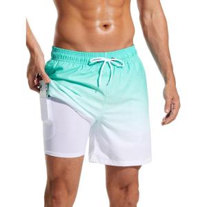 imageSILKWORLD Mens 5 Inch Swim Trunks New 2023 Bathing Suit Quick Dry Swimming Shorts with Compression Liner and Zipper PocketsGreen White GradientLarge