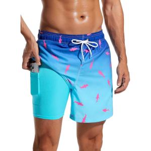 imageSILKWORLD Mens Compression Lined Swim Trunks WaterResistant Swimming Shorts Bathing Suits  Quick Dry ampamp Zipper Pockets Blue Fish Medium
