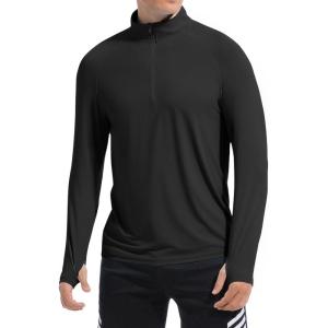 imageSILKWORLD Mens Quick Dry UPF 50 Sun Protection Shirts Long Sleeve Rash Guard with Thumb Hole Athletic Pullover ShirtBlack