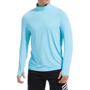 imageSILKWORLD Mens Quick Dry UPF 50 Sun Protection Shirts Long Sleeve Rash Guard with Thumb Hole Athletic Pullover ShirtLight Blue