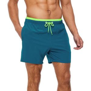 imageSILKWORLD Mens Swim Shorts Fashion Beach Surfing Swimwear with Mesh LiningFluorescent Green ampamp TurquoiseXSmall