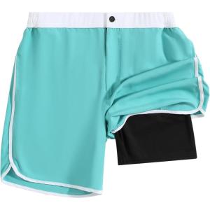 imageSILKWORLD Mens Swim Trunks Front Zipper Fly Quick Dry Beach Shorts with Compression Liner and Back Zipper PocketsLake Green