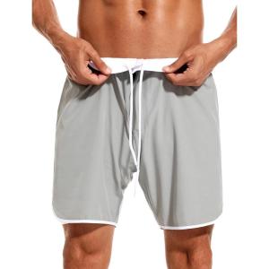 imageSILKWORLD Mens Swim Trunks Front Zipper Fly Quick Dry Beach Shorts with Compression Liner and Back Zipper PocketsLight Grey
