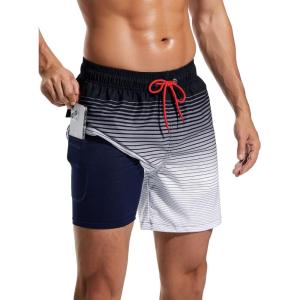 imageSILKWORLD Mens Swimming Trunks Quick Dry Swimsuit Fashion Bathing Suits Stretchy Swim Shorts with Boxer Brief Lined and Zip PocketsBlack Grey GradientSmall